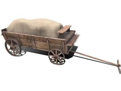 Old Wagon Low Poly PBR Low-poly 3D model