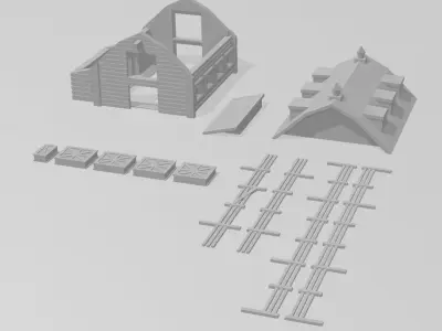 Countryside Barn with Fence by Outland Models 3D Printable  3D print model