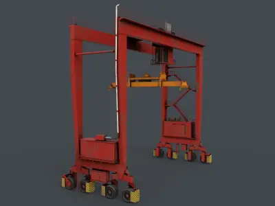 PBR Rubber Tyred Gantry Crane RTG V2 - Red Low-poly 3D model