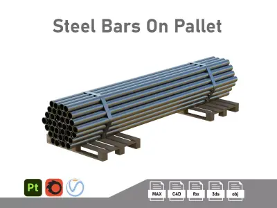Steel Bars On Pallet Low-poly 3D model