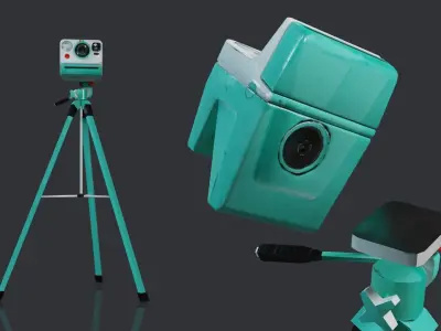 Polaroid Camera and Tripod Low-poly 3D model