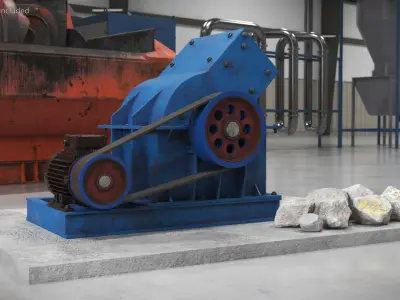 Old Industrial Hammer Mill Crusher with Stones 3D model