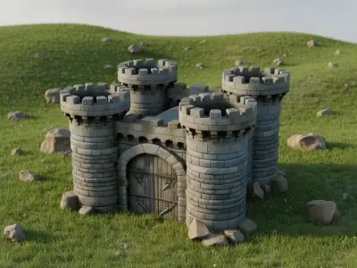 Medieval Castle Fortress with  Gate and Towers  Fantasy 3D Model Low-poly 3D model