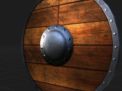 Round Wooden Shield Low-poly 3D model