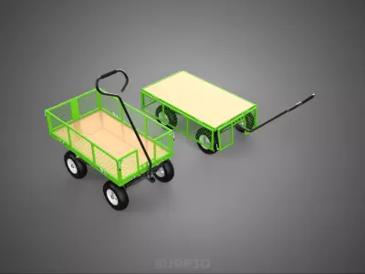 MESH RACK TRAY WAGON CART UTILITY TROLLEY TRAILER GARDEN FARM 4W 3D model