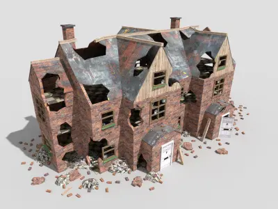 low poly destroyed house 4 Low-poly 3D model