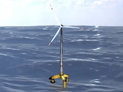 Wind turbine with Offshore Foundation E1 H-160 RD 138m Animation Low-poly 3D model