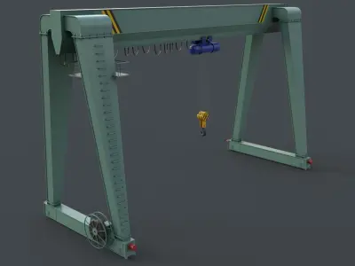 PBR Single Girder Gantry Crane V2 - Green Light Low-poly 3D model