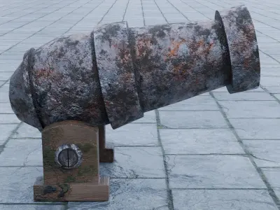 Old rusty cannon Low-poly 3D model