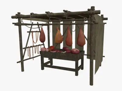 LowPoly Medieval Meat Stall Low-poly 3D model