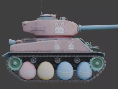  EASTER TANK WITH EGG WHEELS Low-poly 3D model