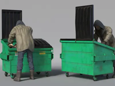  Homeless Man Digs Through Dumpster 