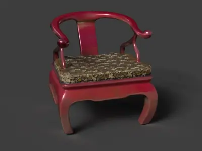 Chinese ancient wooden armchair  Low-poly 3D model