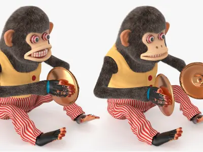  Mechanical Cymbal Monkey Toy vintage Style Fur Rigged 