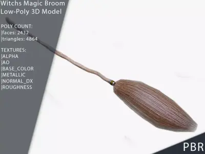 Witches Magic Broom for Flying Game Ready Free low-poly 3D model