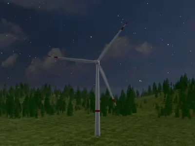 Wind turbine V1 H-120 RD 160 m with animation Low-poly 3D model