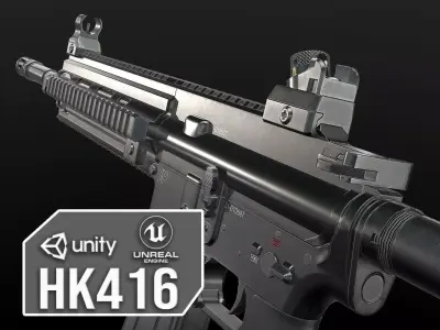 HK416 Assault Rifle Low-poly 3D model