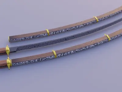 sword three samurai swords Low-poly 3D model