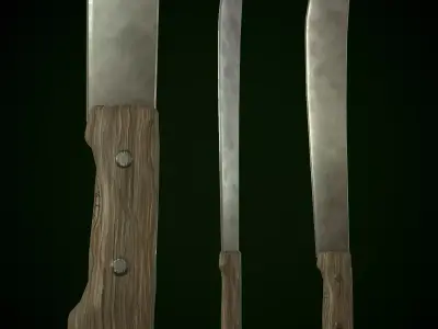 Machete knife with wooden handle Low-poly 3D model