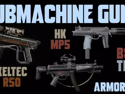 Submachine Gun Pack - Game Ready AAA Rigged Low-poly 3D model