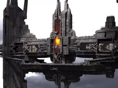 cyberpunk AsianTower Floating Kitbash 2  3D model