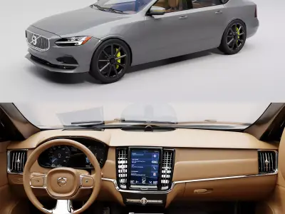 Rigged Volvo S90 Interior Free 3D model