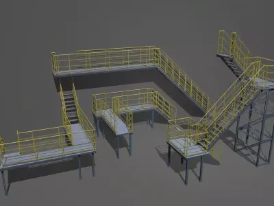 Industrial Stairs Modular 2 Low-poly 3D model