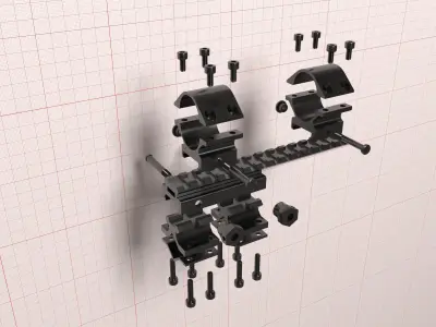 Optic mounts KP-T2002 and Picatinny rail Y0032-B Low-poly 3D model