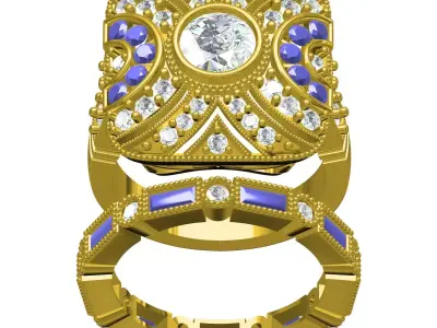 Antique Art Deco Engagement Ring With Band 3D print model