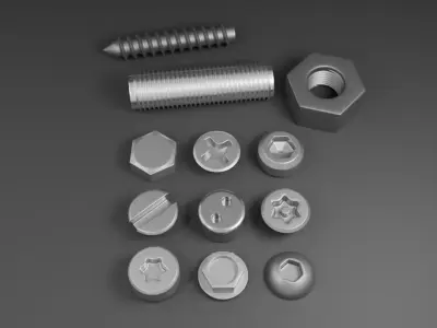 Low Poly Nuts and Bolts  3D model Low-poly 3D model