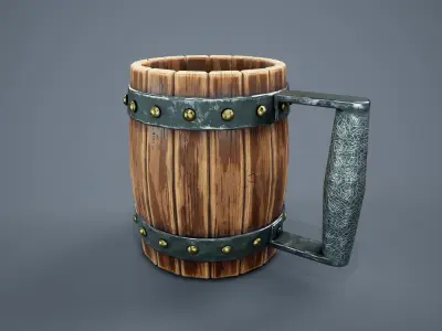 Medieval Beer Mug PBR Game Ready Low-poly 3D model