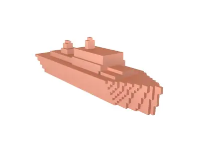 Voxel Style Simple Warship v1 007 Low-poly 3D model