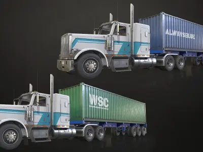Flat Top Semi Truck Container Trailer Low-poly 3D model