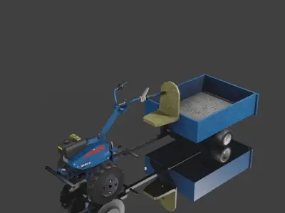 Cultivator  VARI system  small tractor Low-poly 3D model