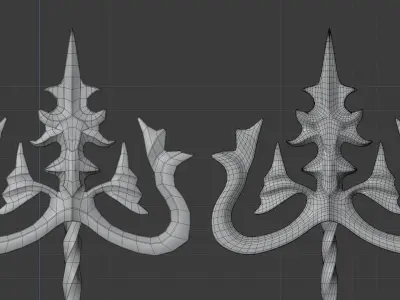 Aqua Ornate Trident Weapon Low-poly 3D model