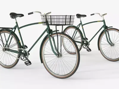 Green Vintage City Bicycle with Front Basket 3D model