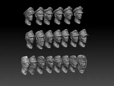 heads group of with different headdresses 3D print model