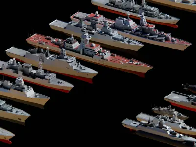 Low Poly NAVAL SHIPS PACK Low-poly 3D model