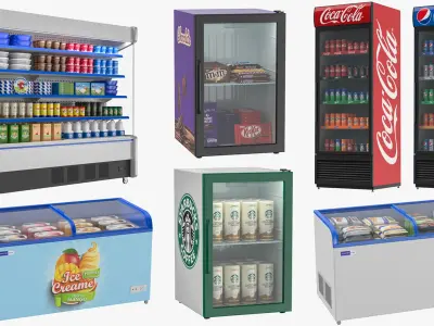 Supermarket Refrigerator Collection 3D model