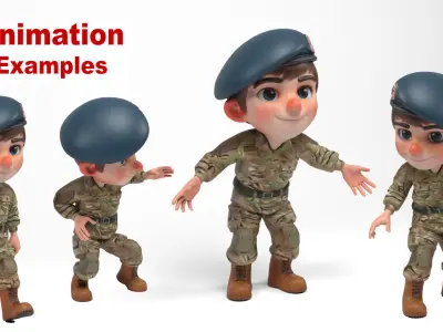 British soldier cartoon Low-poly 3D model