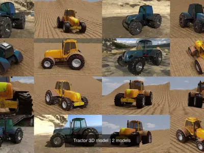 Tractor 3D model two tractors in field 3D Model Pack