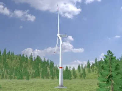 Wind-turbine with foundation V1 H-120 RD 160 m Low-poly 3D model
