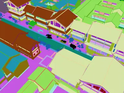 Asian medieval street scene historical buildings 3D model