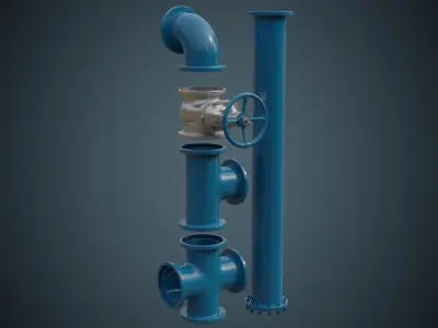 Industrial Pipes 5A Low-poly 3D model