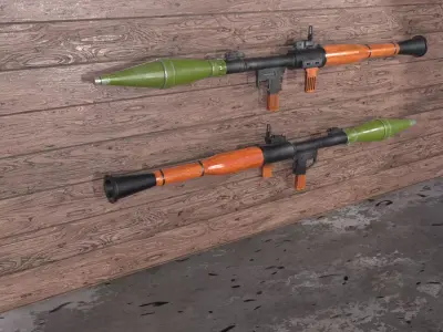 RPG-7 two grenade launchers on wooden wall 3D model
