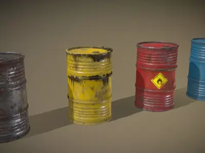 Lowpoly Barrels Set group of different colored Low-poly 3D model