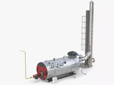 Horizontal Steam Boiler with Chimney Stack 3D model