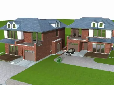 Villa two story house on field 3D model