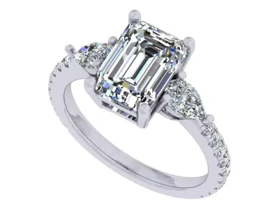 3carat Emerald and Pear Stone Engagement Ring 3D print model