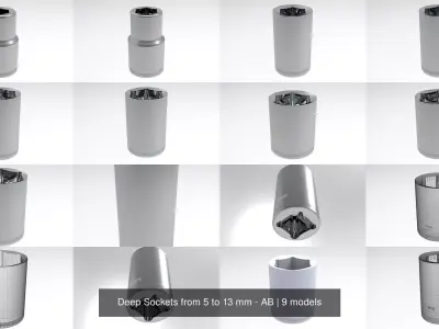 Deep Sockets from 5 to 13 mm 3D Model Pack
